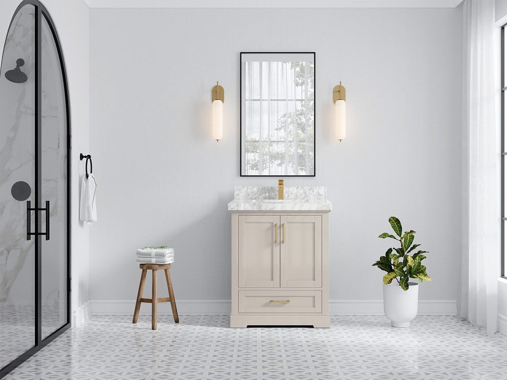 Boston 30" Single Sink Bath Vanity in Fine Grain 2" Carrara Marble