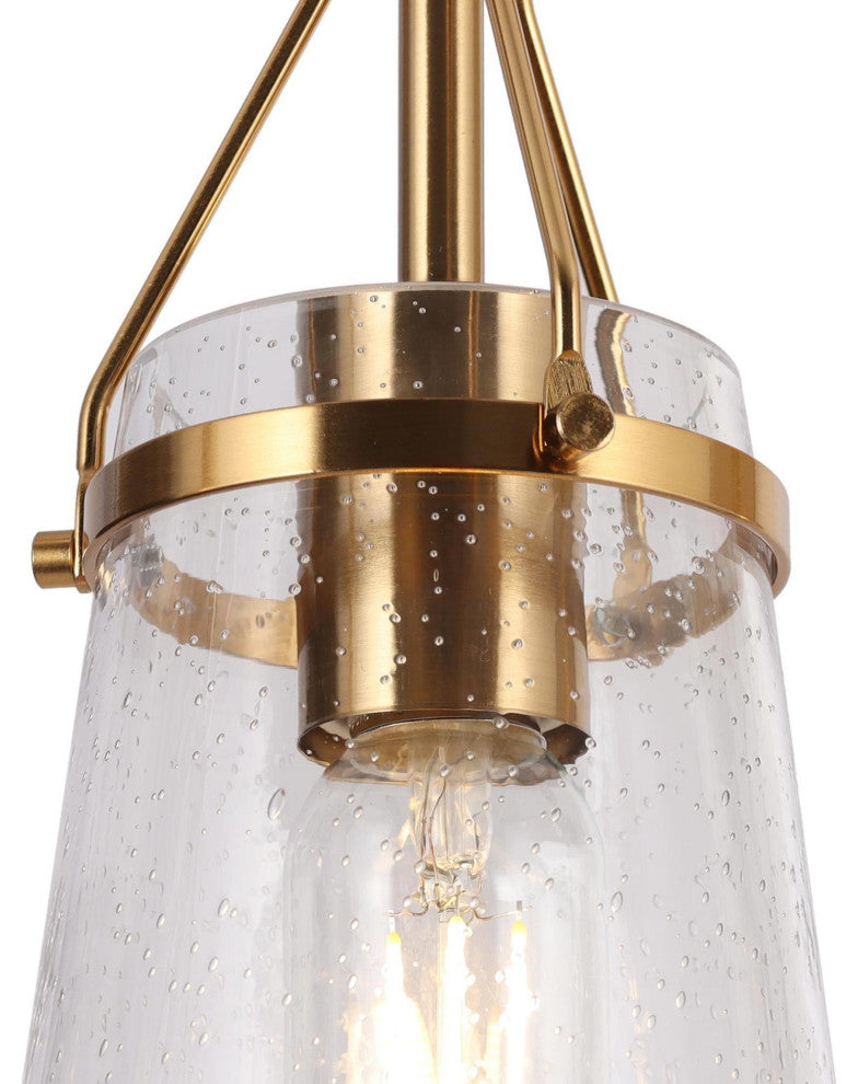 LNC 1-Light Modern Polished Gold Cone Seeded Glass Pendant Light