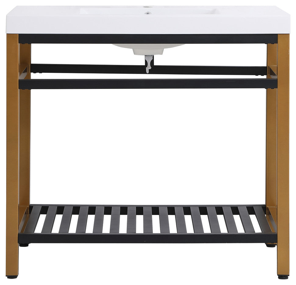 Home Living Single Bathroom Metal Vanity, Golden Black, 36"