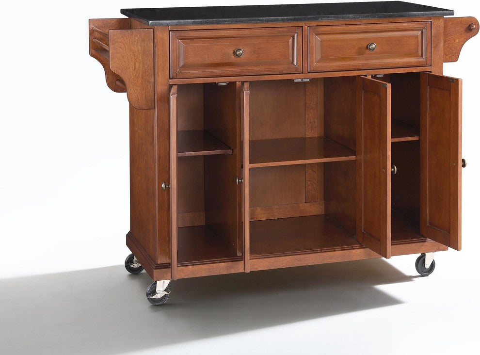 Crosley Furniture Wood/Solid Granite Kitchen Cart in Cherry/Black
