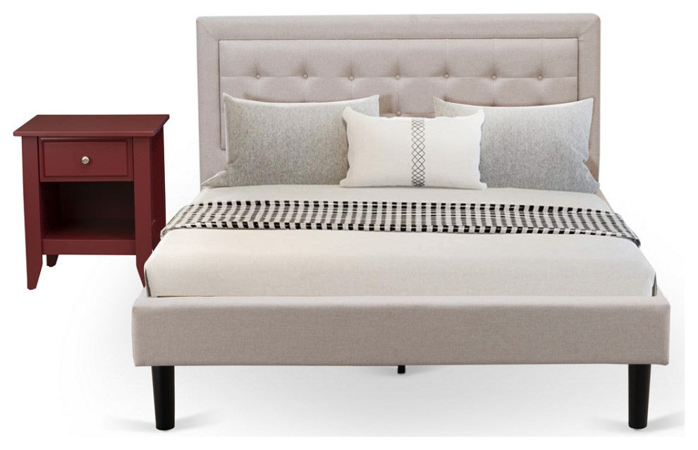2Pc Fannin Bedroom Set, 1 Queen Bed, End Table, Mist Beige