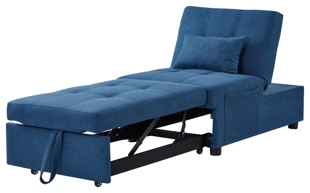 GDF Studio Sofa Bed Convertible Sleeper Chair Bed with Side Pocket, Blue