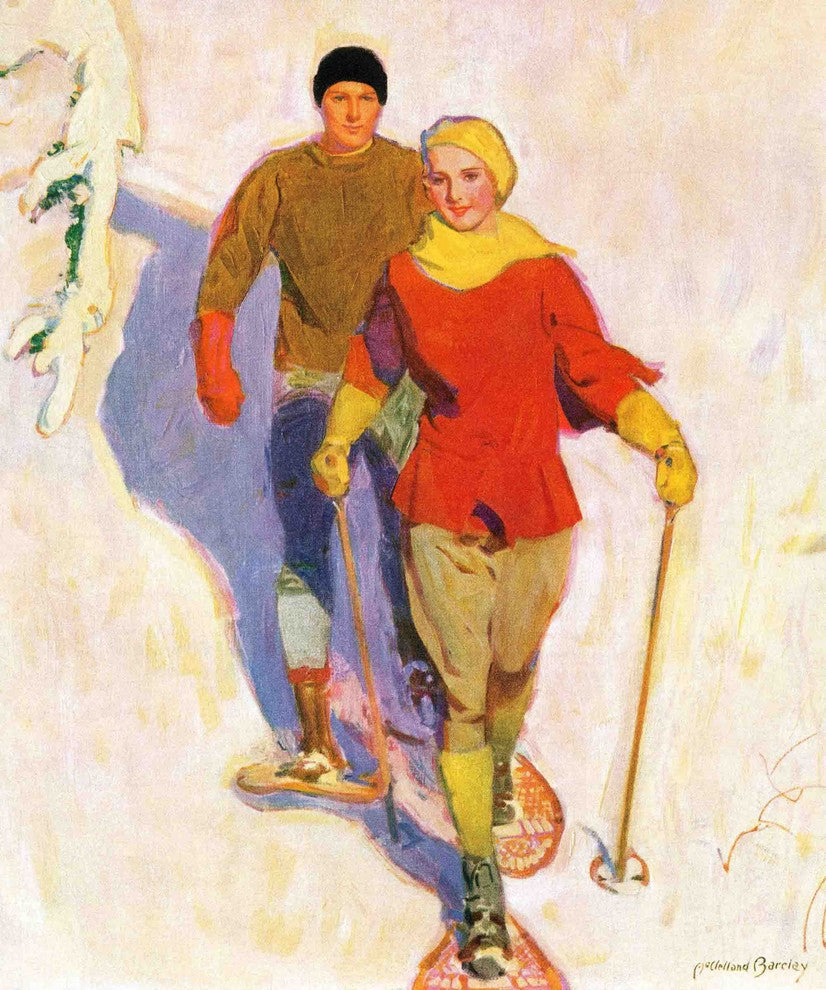"Couple Wearing Snowshoes" Painting Print on Canvas by McClelland Barclay