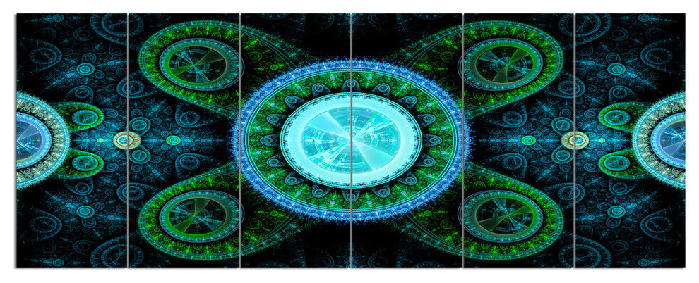 Bright Blue Psychedelic Relaxing Art, Abstract Canvas Print, 70"x28", 6 Panels