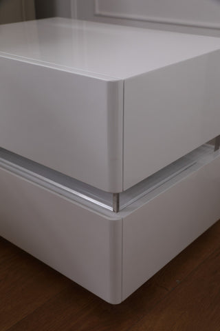 Modern Night Stand with Human Induction Atmosphere Lamp, White, No Wireless Charging