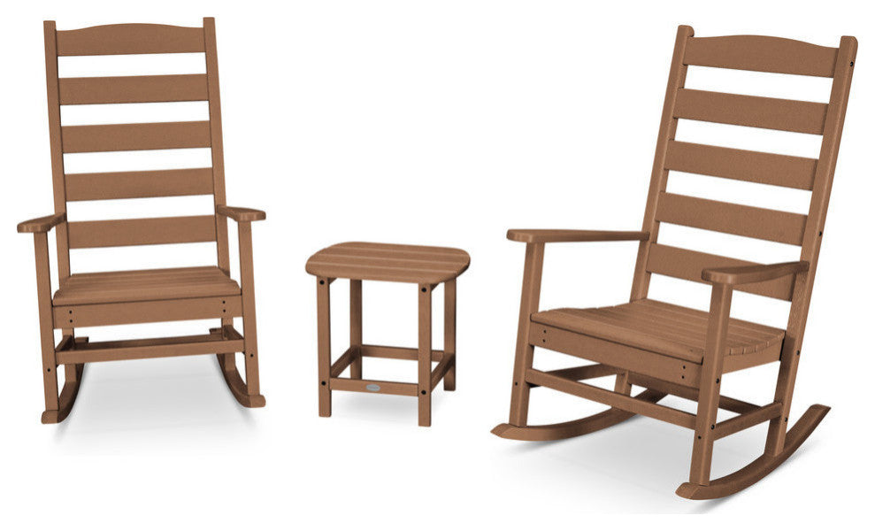 Polywood Shaker 3-Piece Porch Rocking Chair Set, Teak