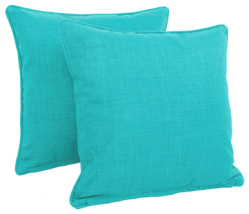 18" Outdoor Spun Polyester Square Throw Pillows, Set of 2, Aqua Blue