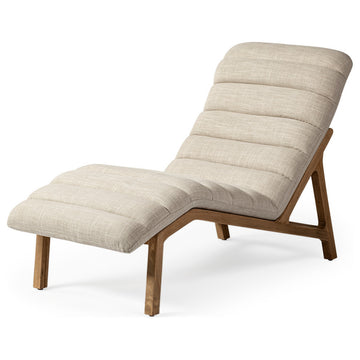Pierre Genuine Leather Armless Chaise Lounge Chair, Cream