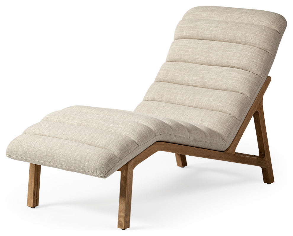 Pierre Genuine Leather Armless Chaise Lounge Chair, Cream