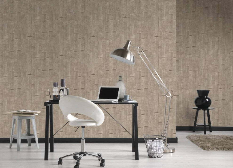 Faux Textured Wallpaper, Wood, 355844, Beige, One Roll