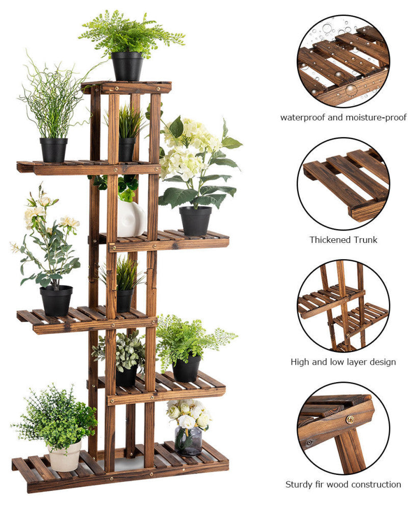 Costway 6 Tier 11 Pots Wooden Plant Flower Display Stand Shelf Storage Garden