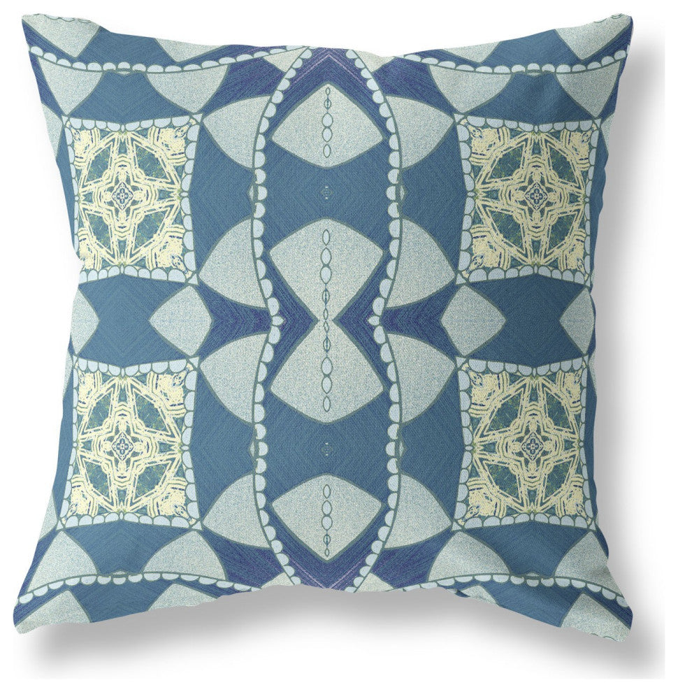 16" Blue Cream Cosmic Circle Boho Suede Throw Pillow