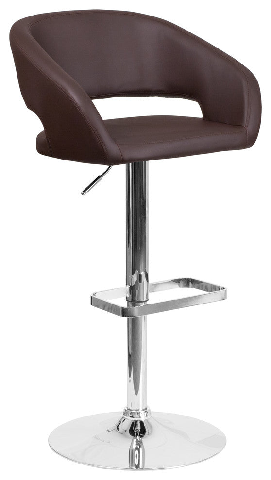 Contemporary Brown Vinyl Adjustable Barstool With Chrome Base