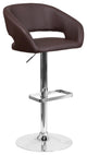 Contemporary Brown Vinyl Adjustable Barstool With Chrome Base