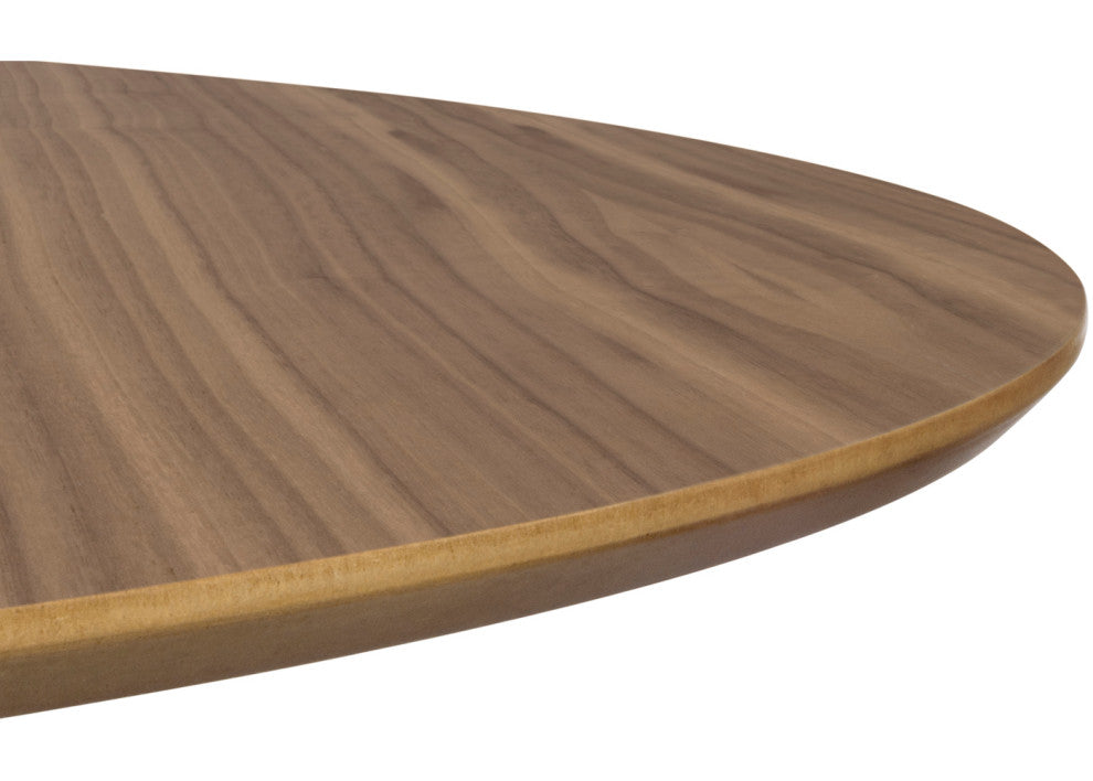 Round Contemporary Wood Top Dining Table, Walnut Top/Chrome