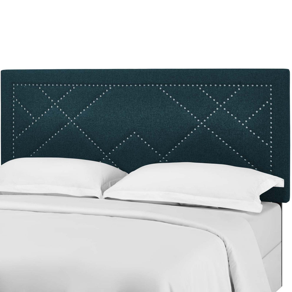 Headboard, Nailhead, King Size, Azure Navy Blue, Fabric, Modern, Guest Suite