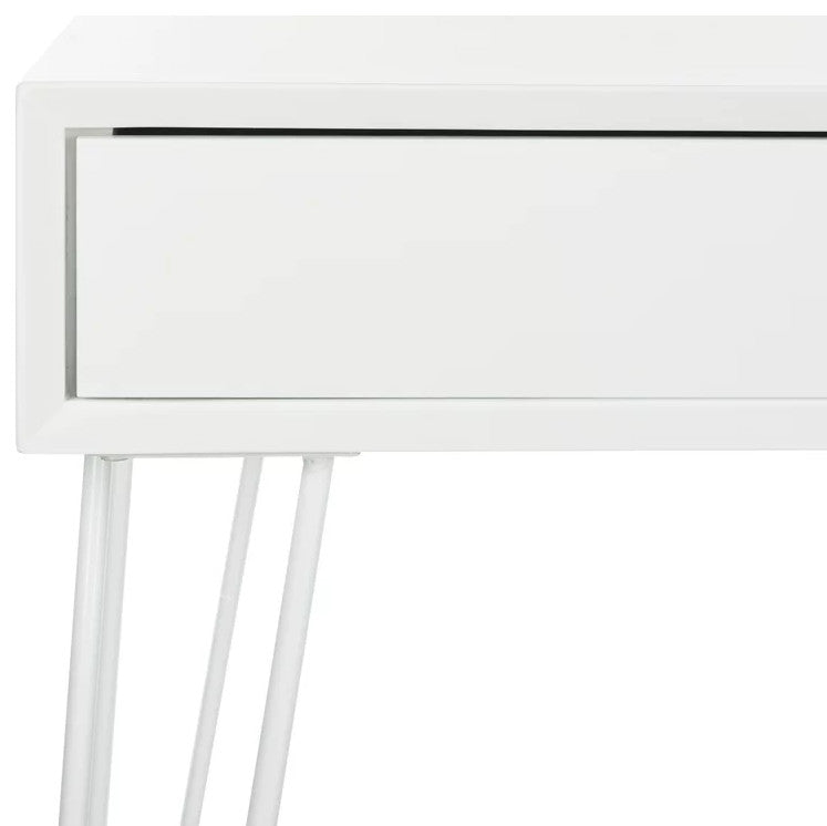 Contemporary Desk, Hairpin Chrome Legs With White Lacquered Top & 2 Drawers