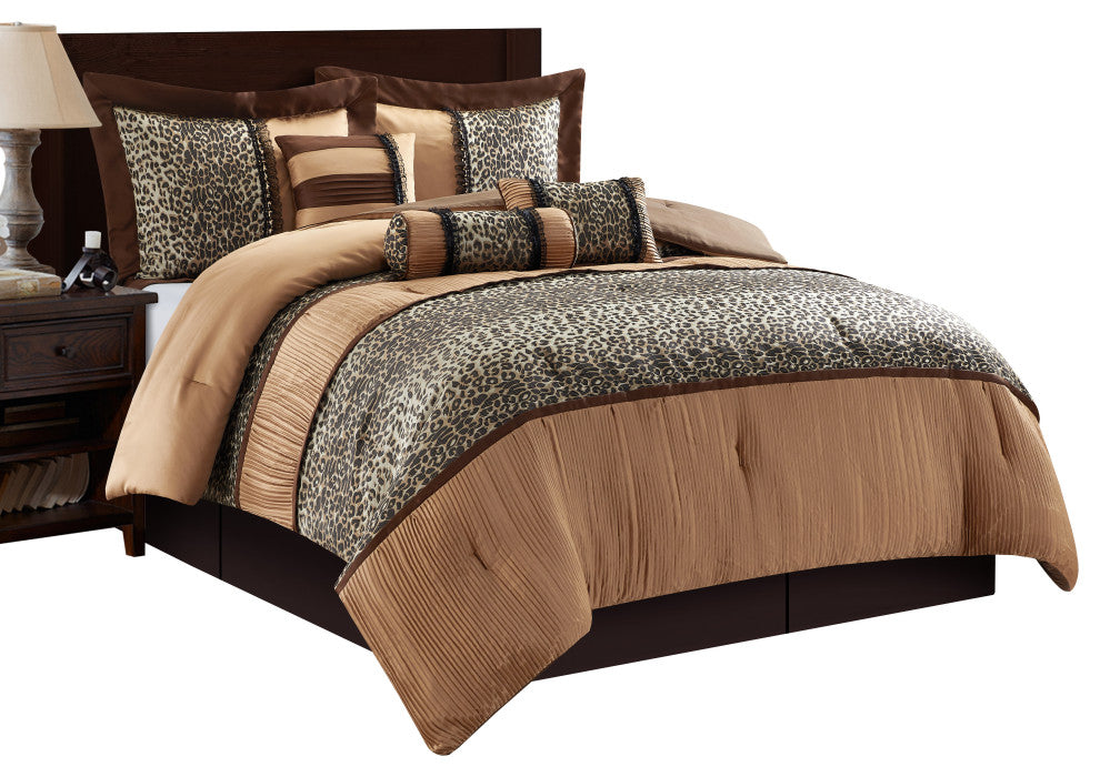 Sadie Leopard Print 7-Piece Comforter Set, Brown, King