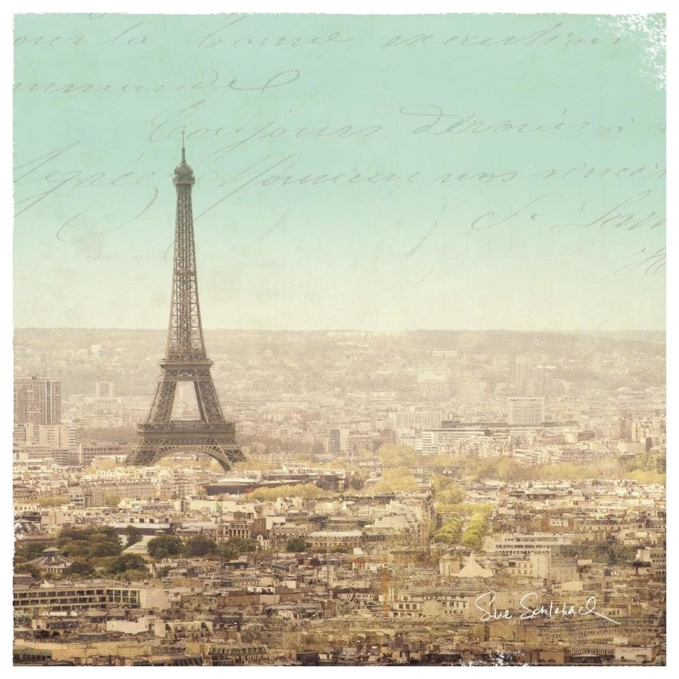 "Eiffel Landscape Letter Blue II" Digital Paper Print by Sue Schlabach, 38"x38"