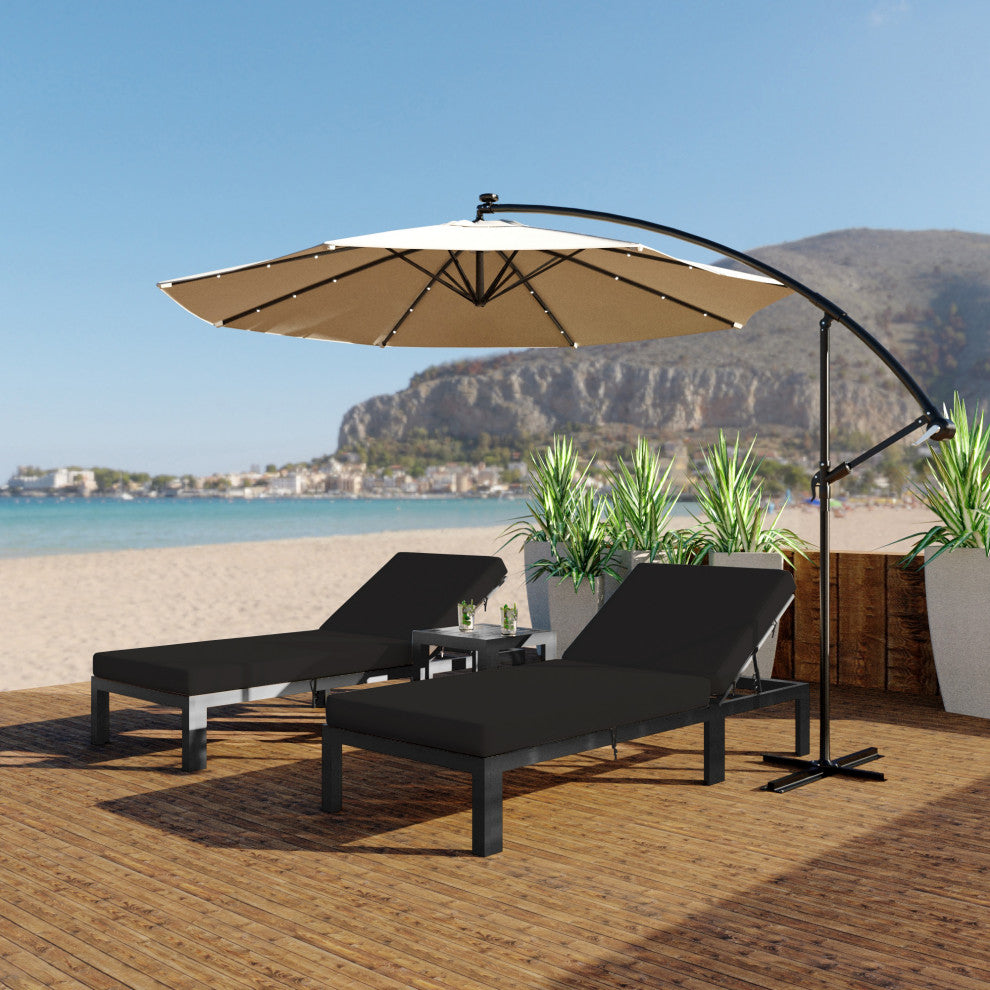 LeisureMod Chelsea Aluminum Patio Chasie Lounge Chair With Cushions, Black