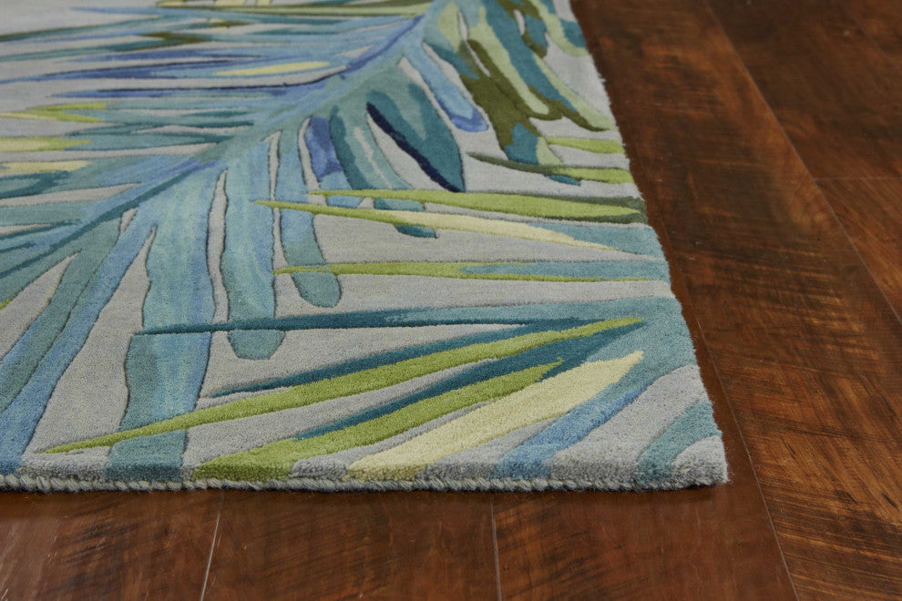 HomeRoots 7' x 9' Wool Grey or Blue Area Rug