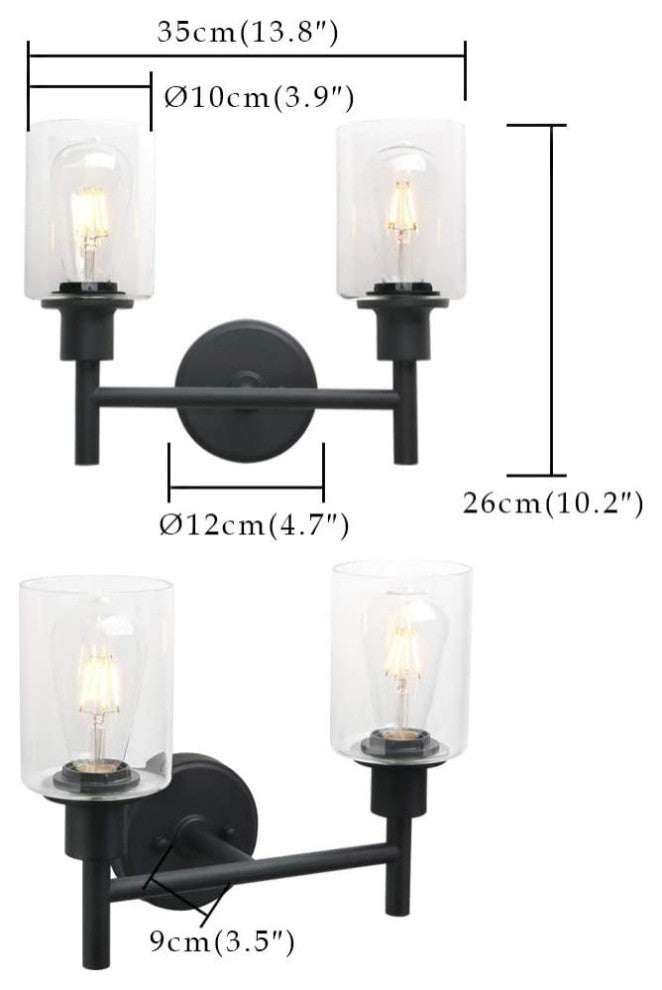 2 light black wall sconce light industrial vanity glass wall lamp