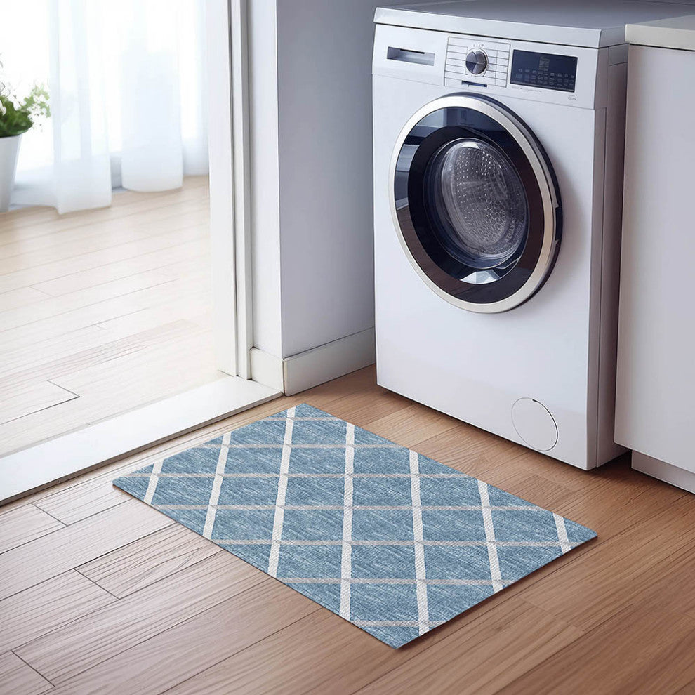 Indoor/Outdoor York YO1 Sky Blue Machine Washable 1'8" x 2'6" Rug