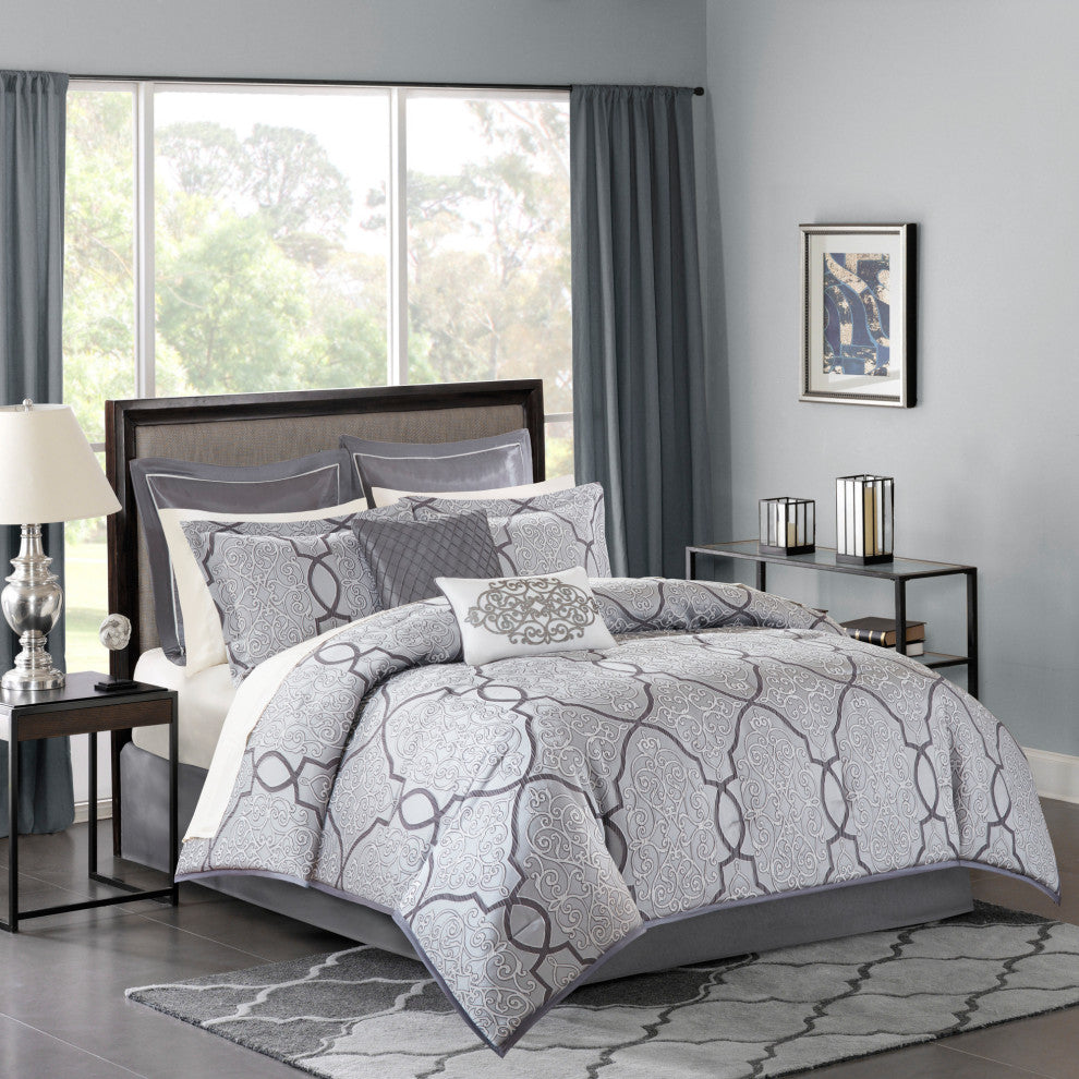 Madison Park Lavine 12 Piece Complete Bed Set, Silver