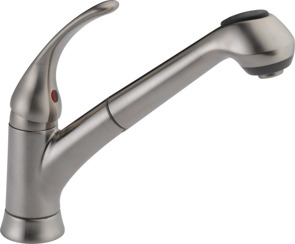 Delta Foundations Single Handle Pull-Out Kitchen Faucet, Stainless, B4310LF-SS