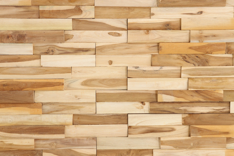Nordic Natural Style Teak Wall Panel, 11 Pieces