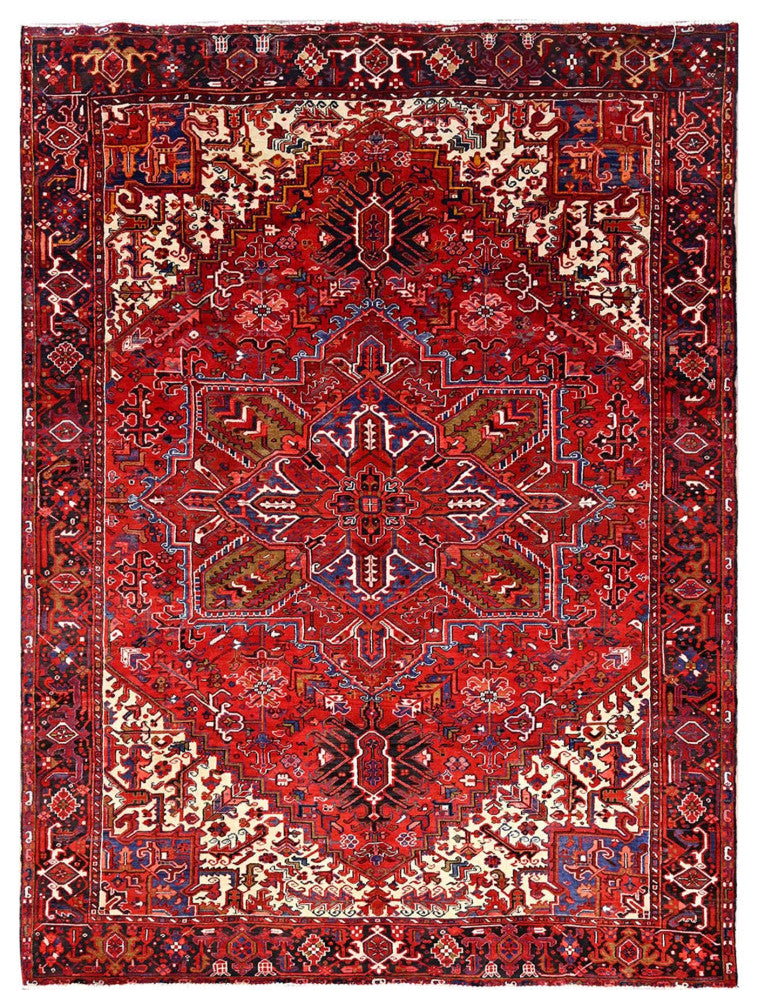Cardinals Red Pure Wool Hand Knotted Semi Antique Persian Heriz Rug 9'4"x12'5"