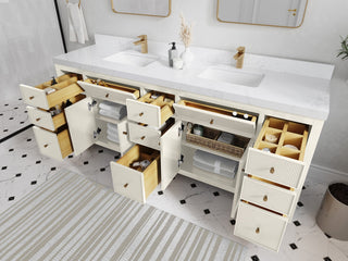 Sonoma 84" Double Sink Bath Vanity in Alabaster, 2" Calacatta Black