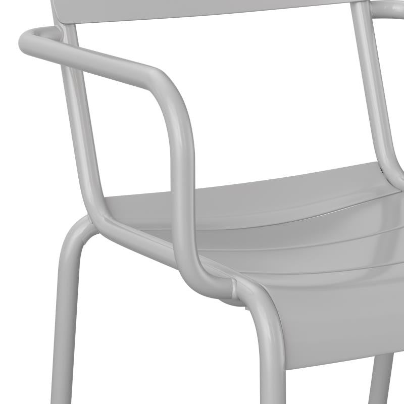 Nash Commercial Grade Steel Indoor-Outdoor Stackable Chair with 2 Slats and Arms, Silver