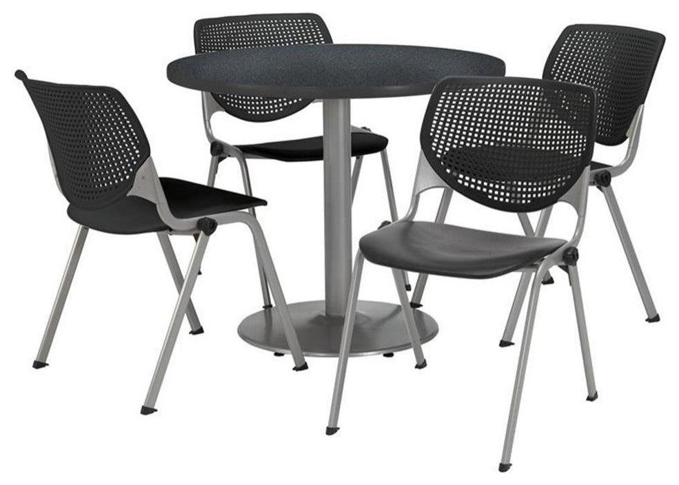 KFI Round 36" Dia. Pedestal Table - 4 Black KOOL Chairs - Graphite Top