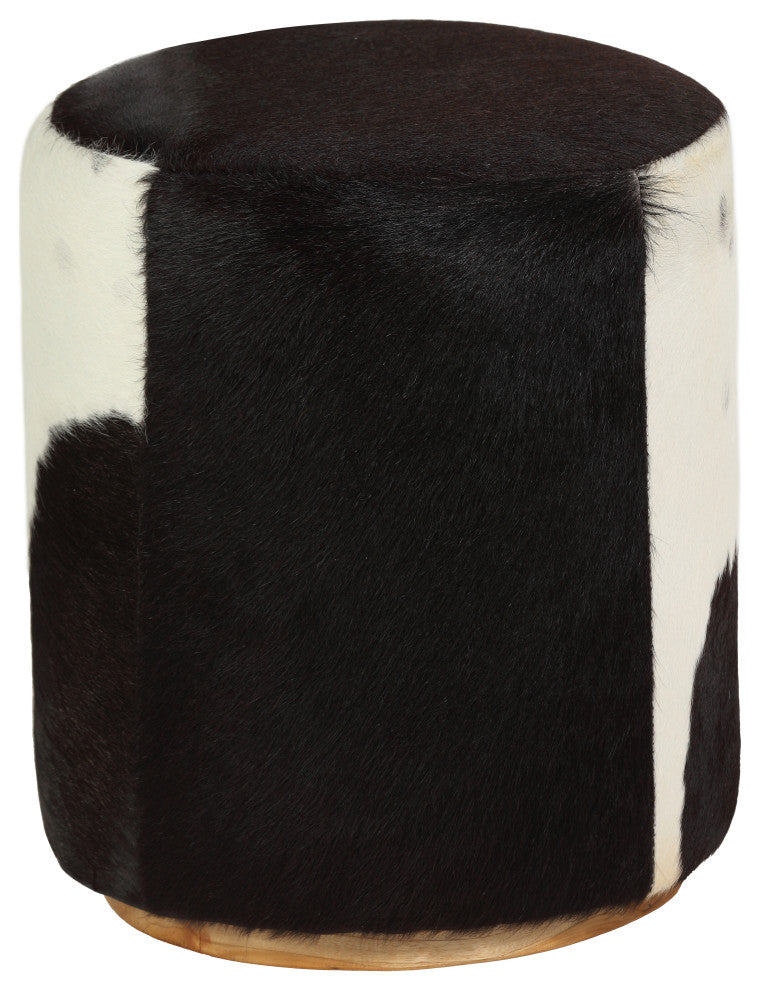 Bare Decor Bella Accent Ottoman, Genuine Leather Hide, Black/White