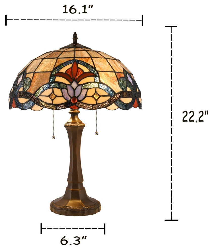 Ellington Tiffany-Style Dark Bronze 2 Light Victorian Table Lamp 16" Shade