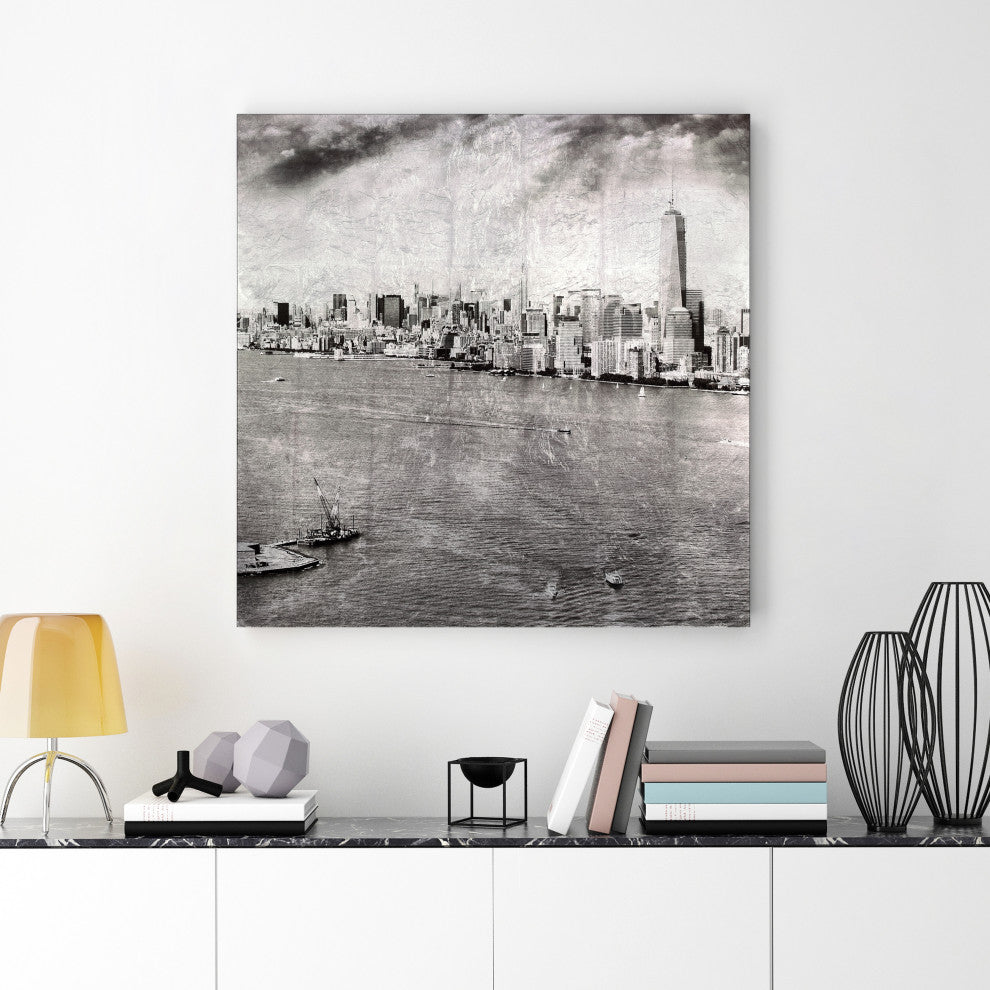 "New York Skyline B" Reverse Printed Tempered Glass With Silver Leaf