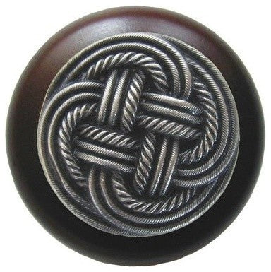 Classic Weave Wood Knob, Antique Brass, Dark Walnut Wood Finish, Antique Pewter