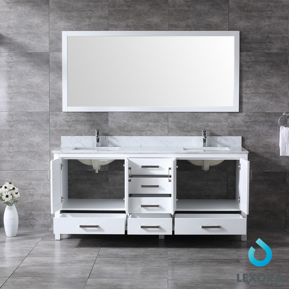 72" Double Vanity With Carrera Marble Top, Sinks and 70" Mirror