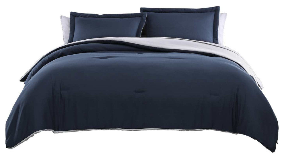 The Nesting Company Chestnut Reversible 7-Pc BIB Comforter Set- King - Navy/Gray