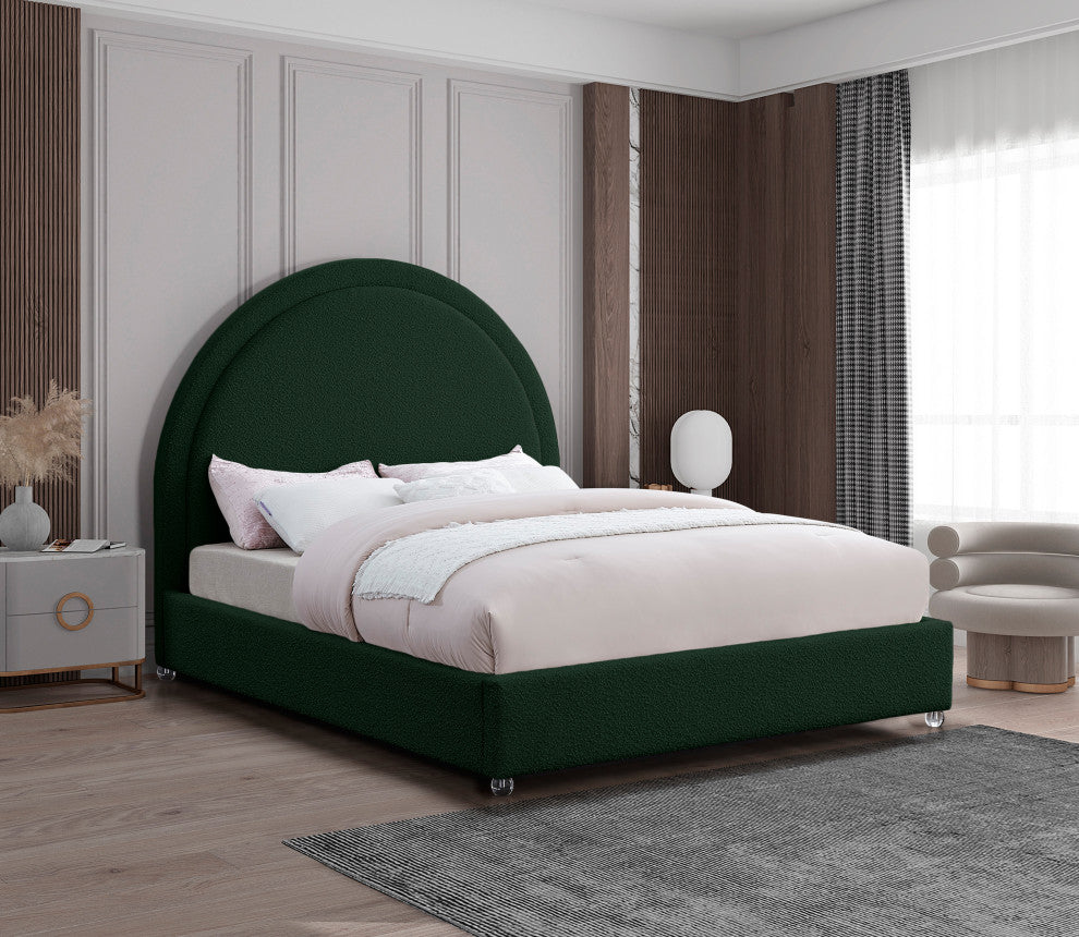 Milo Velvet Upholstered Bed, Green, Queen