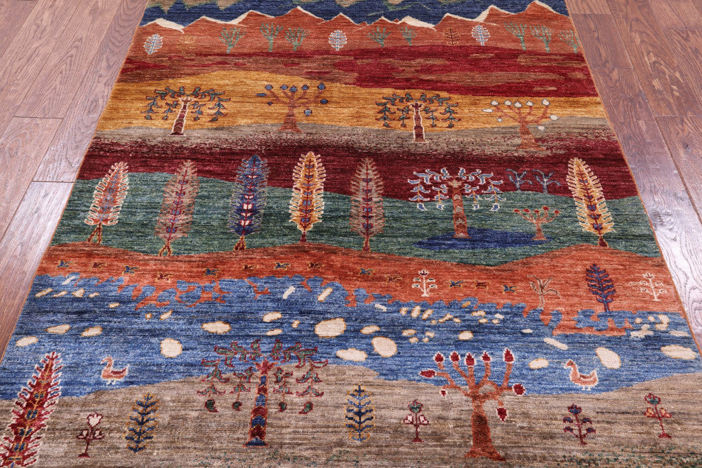 Persian Gabbeh Tribal Handmade Wool Rug 4' 4" X 5' 9" Q10085