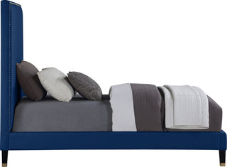 Harlie Velvet Upholstered Bed, Navy, Twin