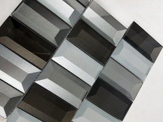 Illusion 2"x4" Beveled Glass Rectangle Mosaic Tile,Gray, Set of 9