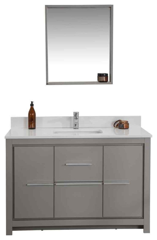 Mila Collection 48" Bathroom Vanity With Sink, Mirror, Countertop, Ash Gray