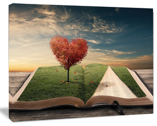 Amazing Heart Tree and Book, Large Abstract Canvas Artwork, 40"x30"
