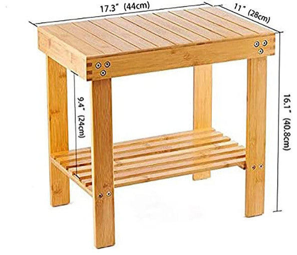 Bamboo Rectangle Deluxe Spa Bench Seat 17" With Shelf Shower Bathroom and More