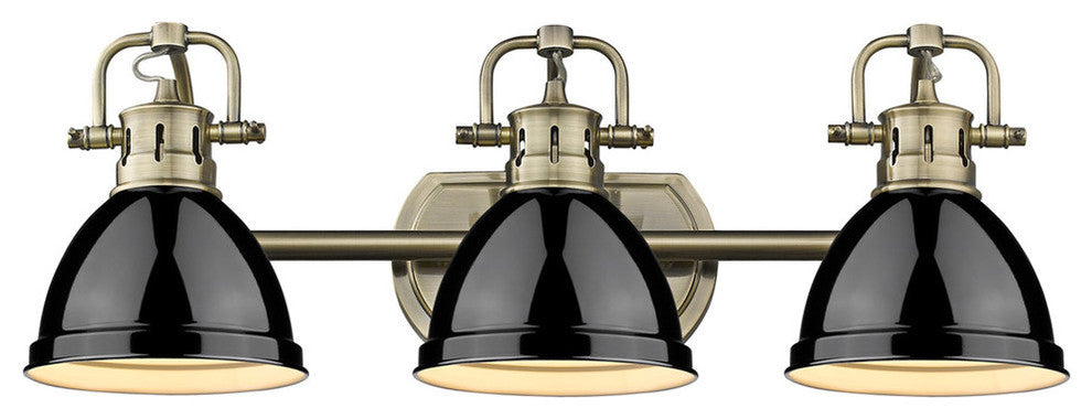 Golden Duncan 3 Light Bath Vanity, Aged Brass, Black Shades