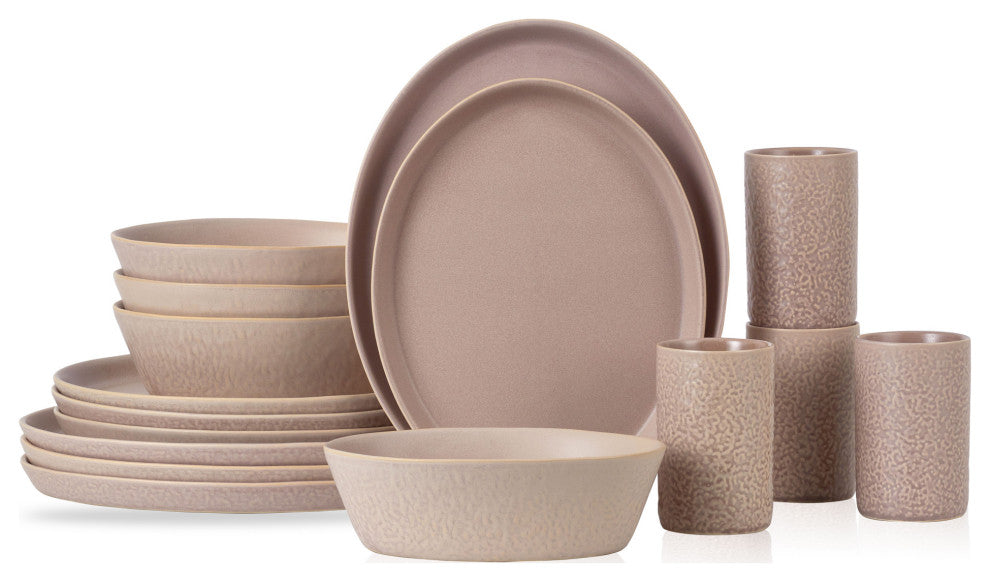 Stone by Mercer Project Katachi Stoneware 16 Piece Dinnerware Set, Nude