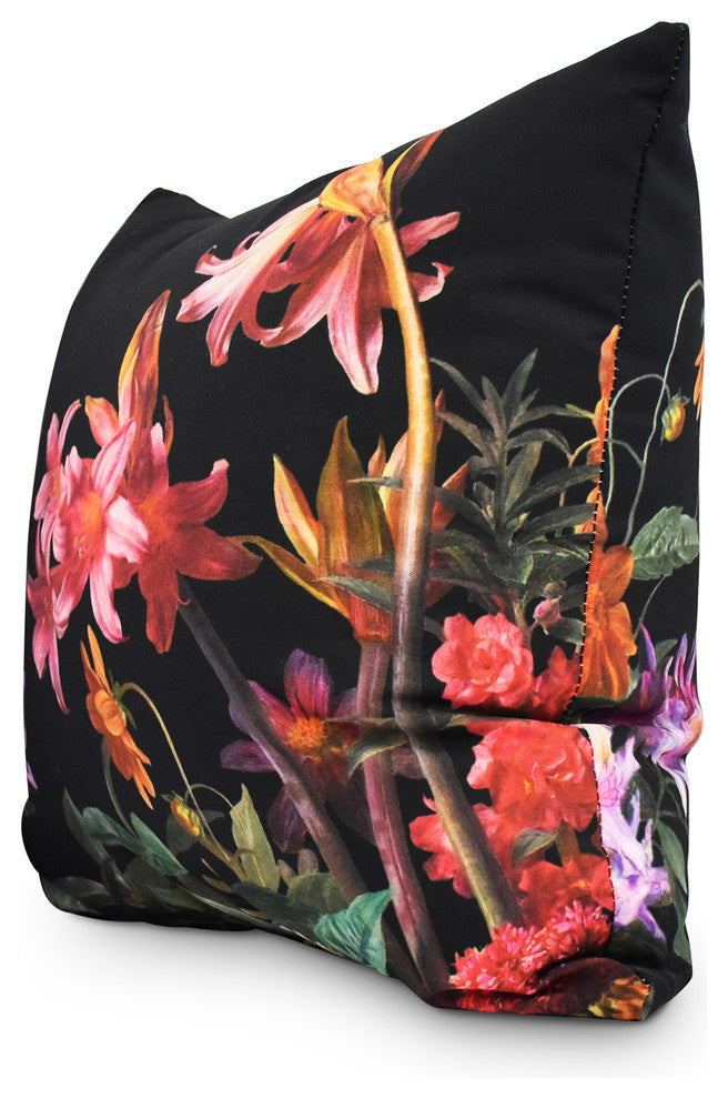 Color Me Floral Black Floral Print Decorative Outdoor Throw Pillow, 18"